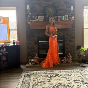 Vibrant Orange Floral Gown
